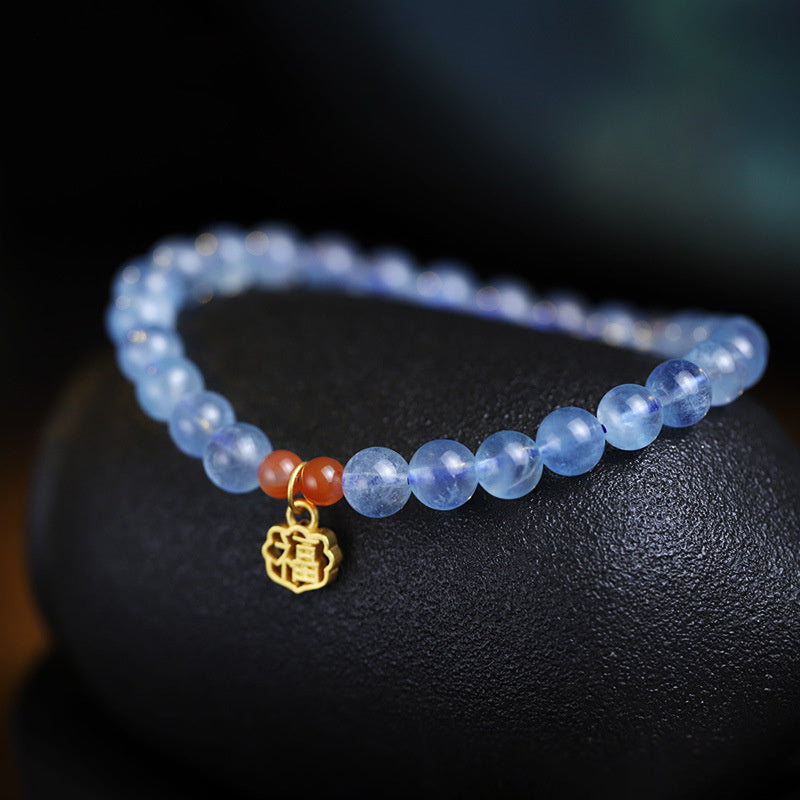 8mm Aquamarine and Red Agate Healing Charm Bracelet