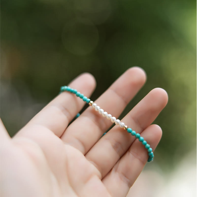 Turquoise Pearl Bracelet 3mm | 925 Sterling Silver Healing Beads