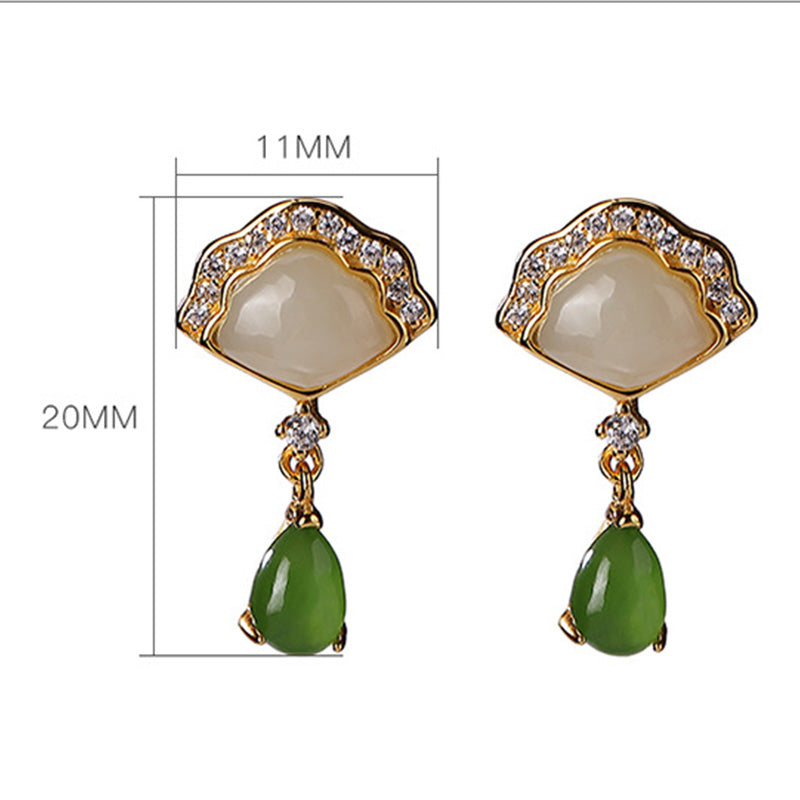 White Jade Cyan Jade Luck Drop Earrings 20mm Length