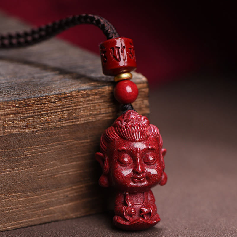 Natural Cinnabar Chinese Zodiac Necklace with Natal Buddha Protection