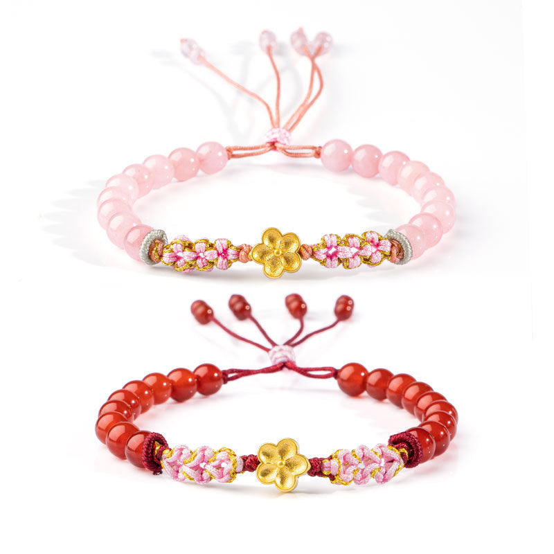 Red Agate Pink Crystal 7mm Sterling Silver Agate Bracelet