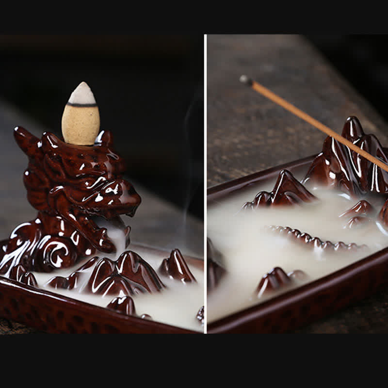 Dragon Mountain Strength Ceramic Dragon Incense Burner - Protection