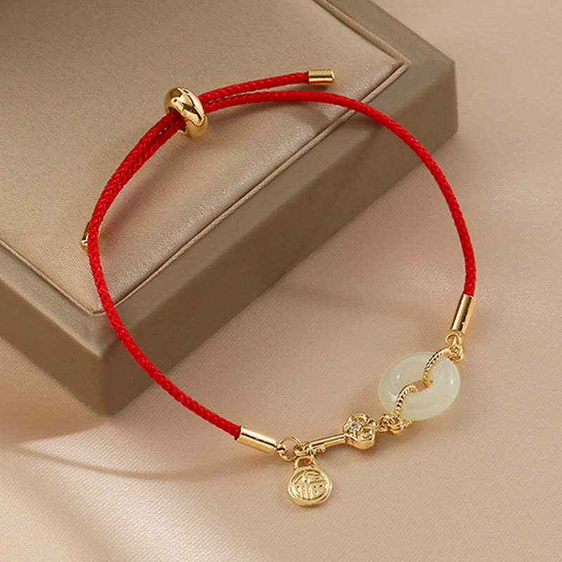Hetian Jade 18K Gold Peace Buckle Luck Bracelet Classic