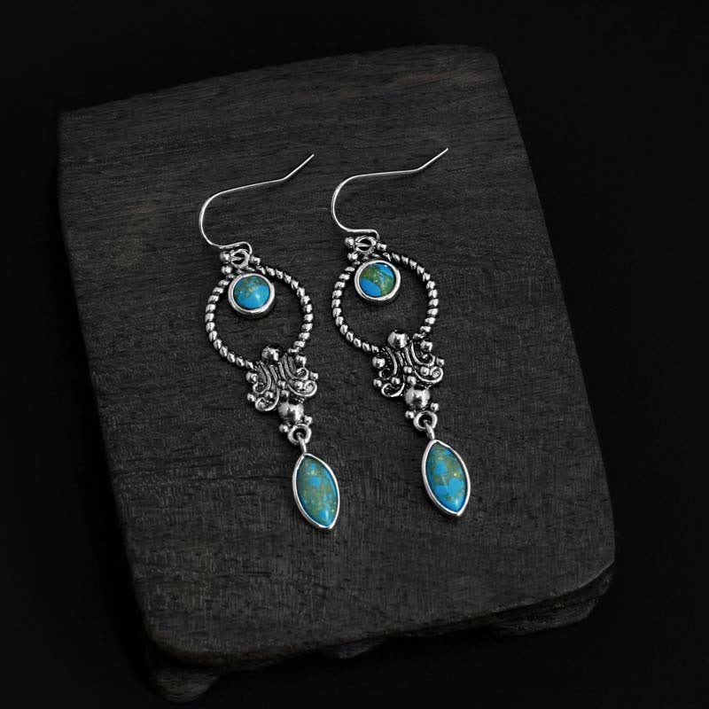 925 Sterling Silver Turquoise Balance Drop Dangle Earrings