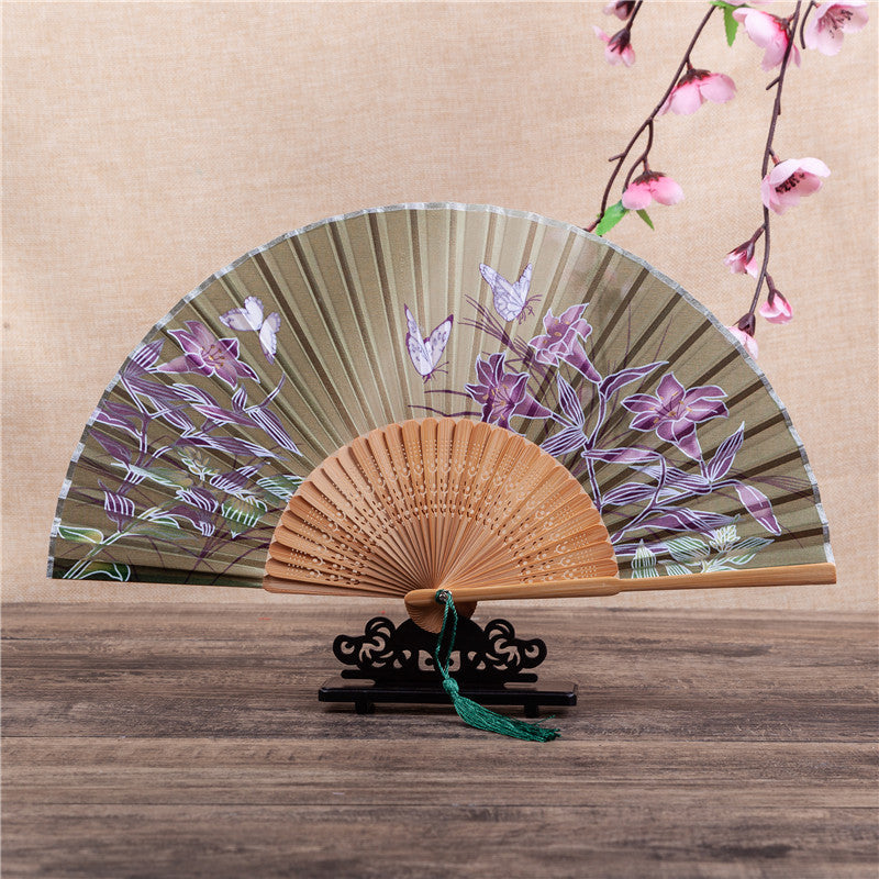 21cm Bamboo Hand Fan | Cherry Blossom Butterfly Design
