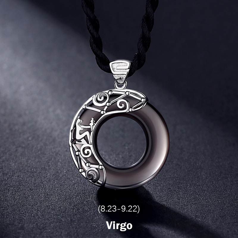 Ice Obsidian Zodiac Pendant Necklace | 12 Constellations Blessing