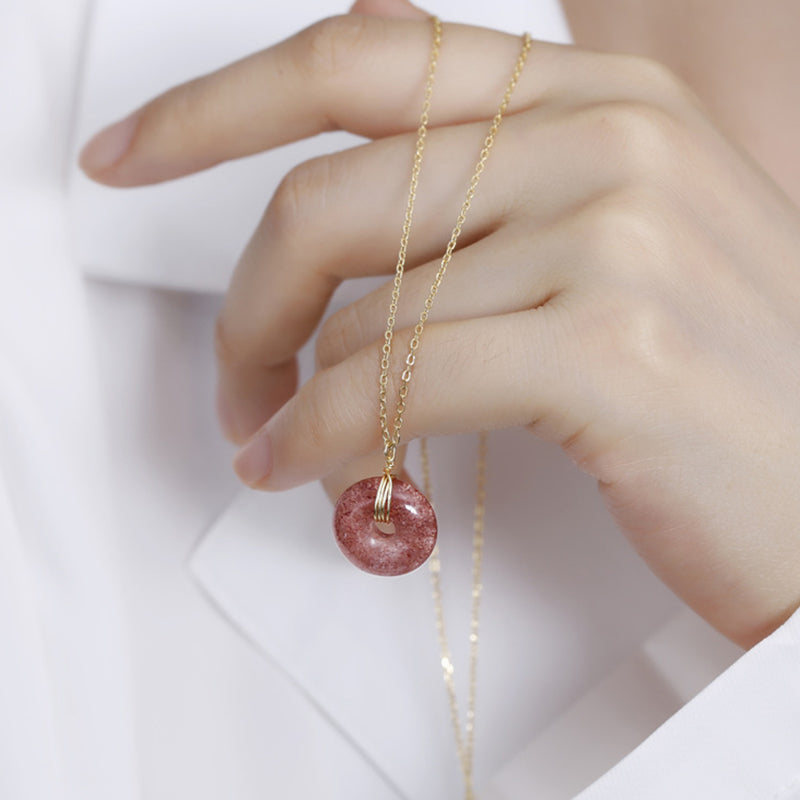Strawberry Quartz Silver Necklace 45cm for Healing & Love