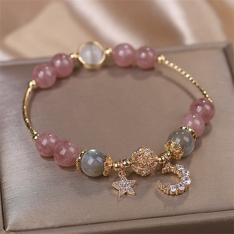 Moon Star Love Bracelet | Strawberry Quartz & Moonstone