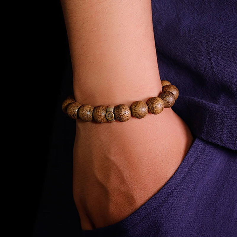 Natürliches Adlerholz-Armband mit chinesischen Sternzeichen, 12 mm Perlen