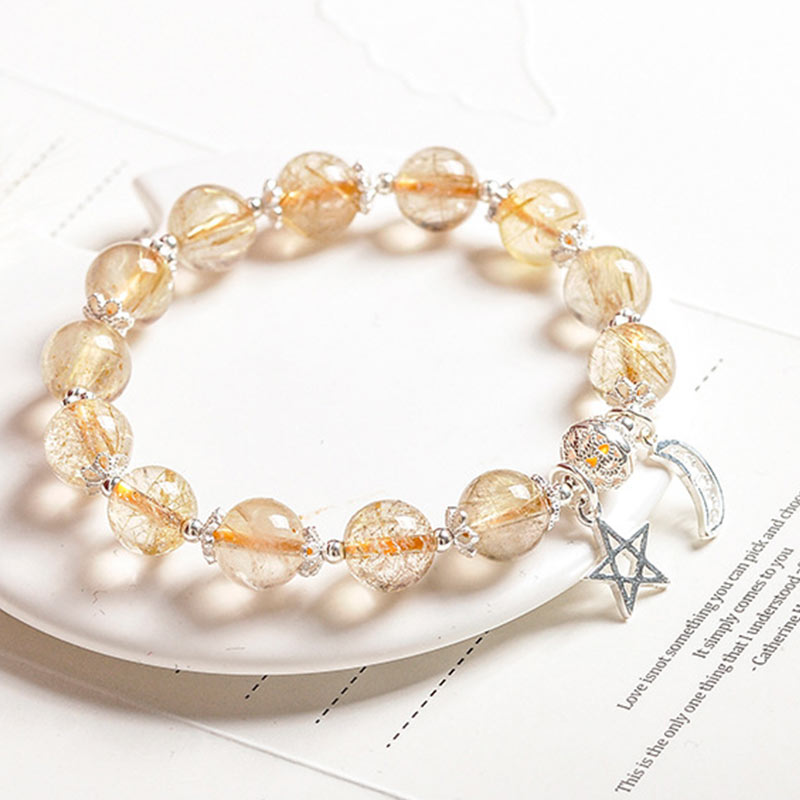 9mm Citrine Bracelet with Moon Star Charm for Happiness