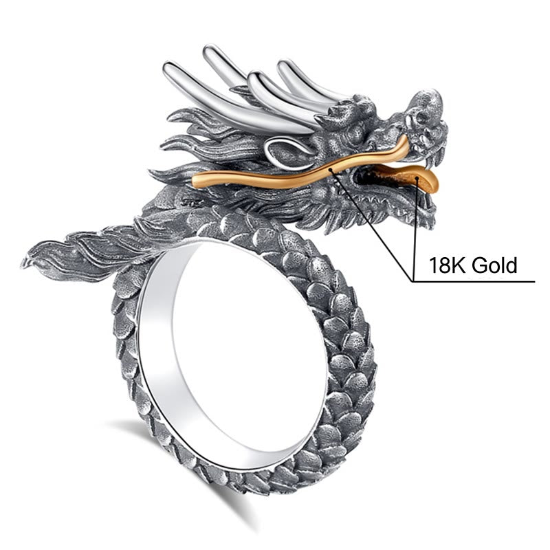 925 Sterling Silver Adjustable Dragon Ring for Protection & Strength