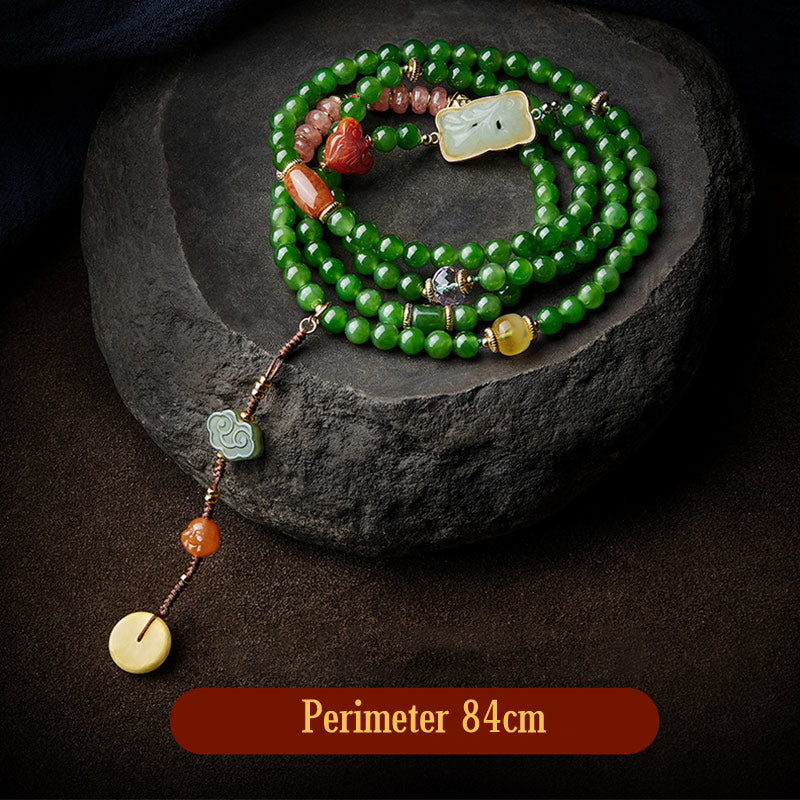 108 Beads Cyan Jade Buddha Bracelet for Luck & Healing Harmony