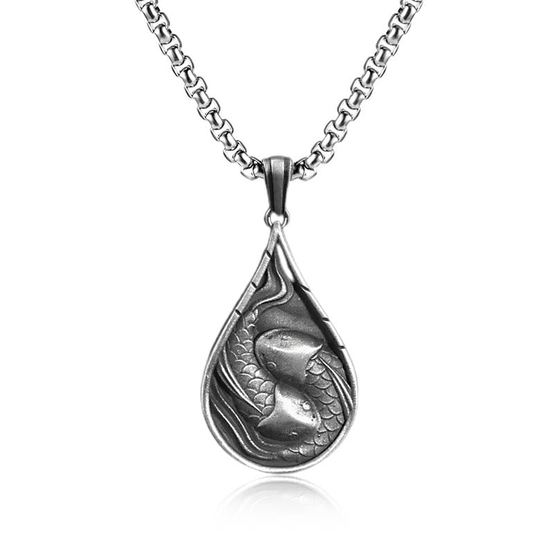 Pure Tin Koi Fish Necklace Prosperity Pendant 65cm Chain