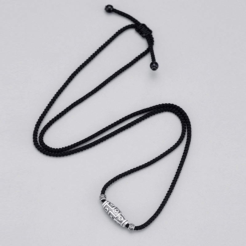 Sterling Silber Neun-Augen-Dzi-Perlen-Halskette für spirituellen Schutz