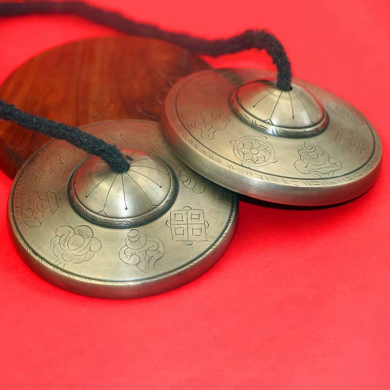 Large Nepal Handmade Tinkle Bell Cymbals 8.5Cm Brass Buddhist Tingsha Bells Sound Healing Sound Healing Tibetan Bell Instruments