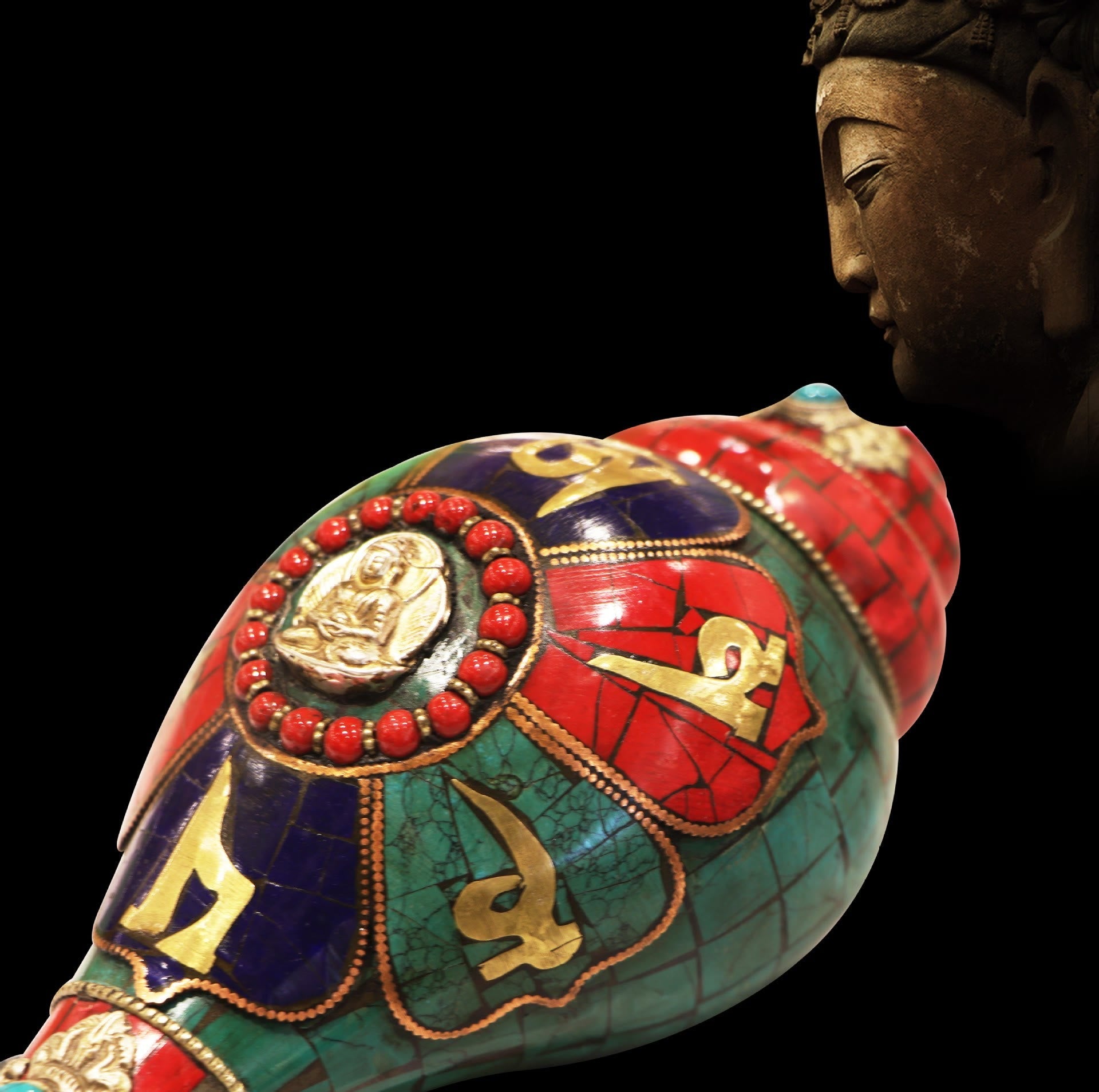 Tibetische handgefertigte Shankha-Muschel 23 cm | Zen-Dekor