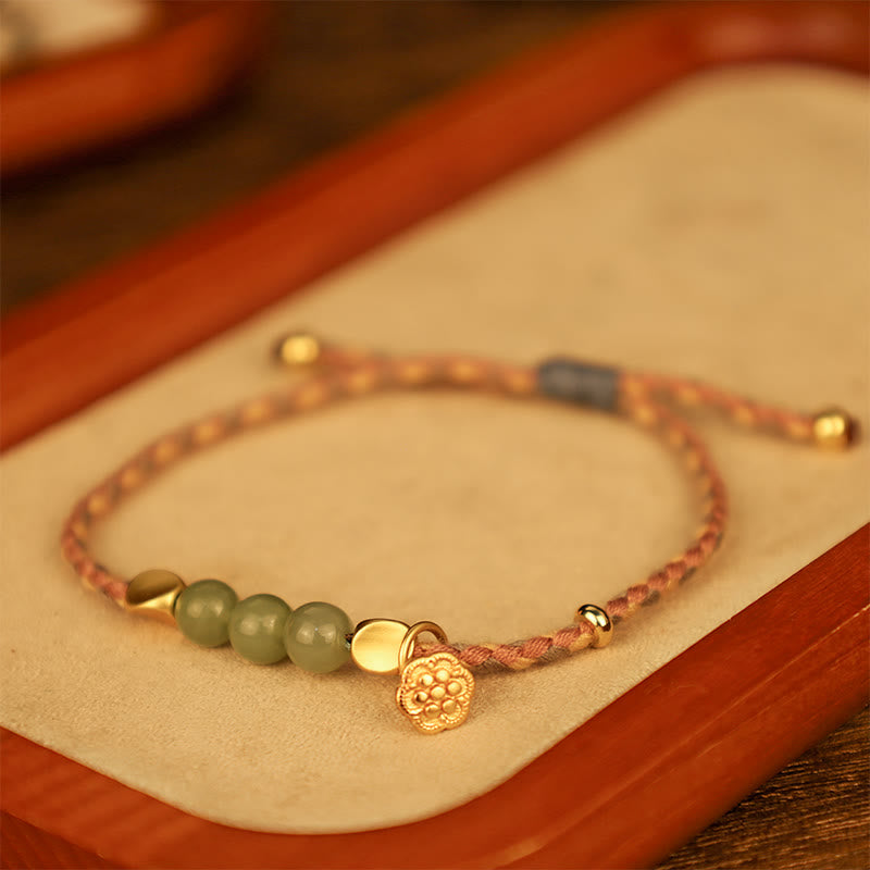 Handcrafted Hetian Jade Lotus Charm Bracelet 6mm