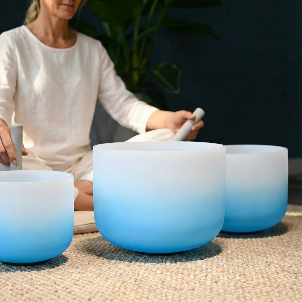 Farbverlauf-Chakra-Kristallklangschalen-Set