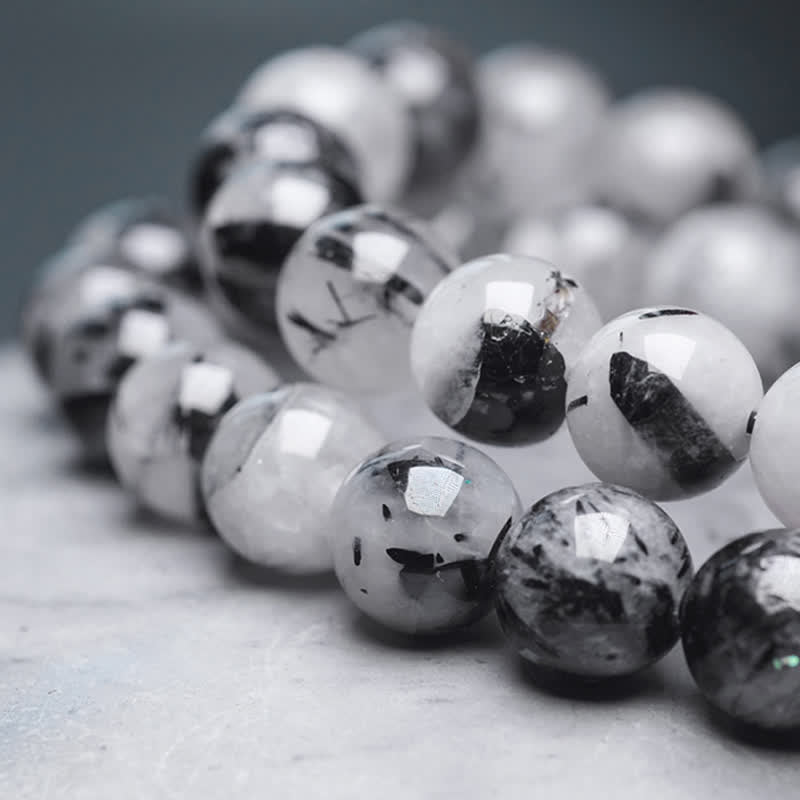 Schwarzer Rutilquarz Klarquarz Paar Armband 8mm