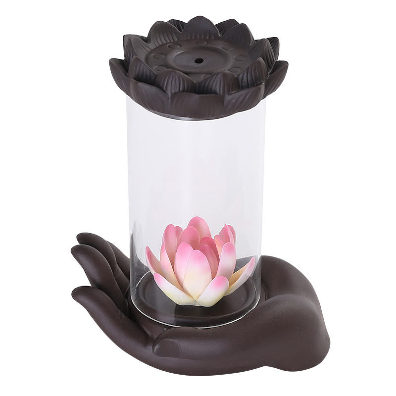 Lila Ton Buddha Hand Lotus Erleuchtung LED Licht Weihrauch Brenner