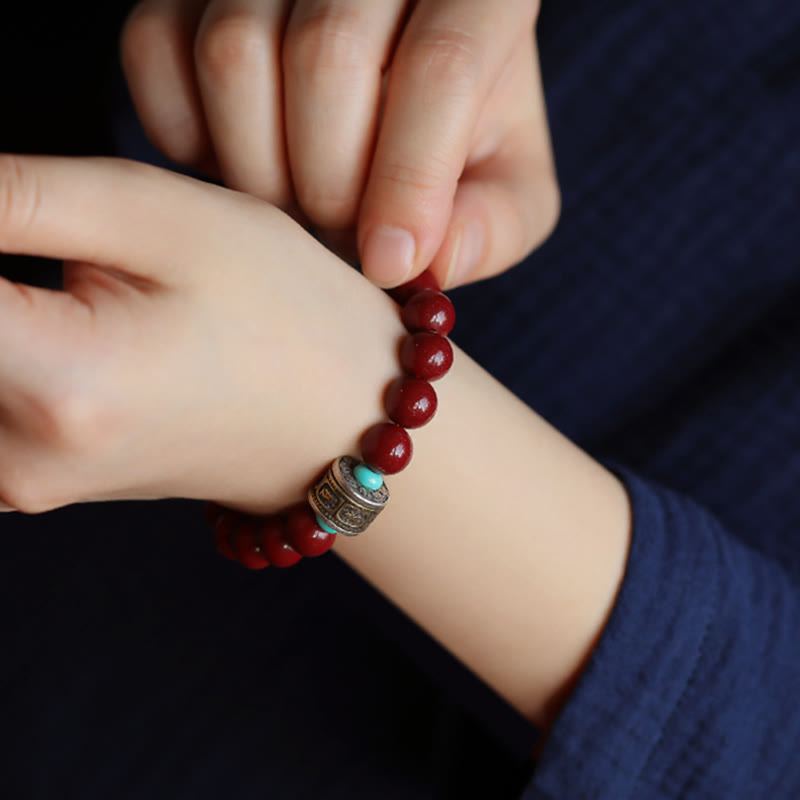 10mm Chinese Zodiac Cinnabar Silver Calm Bracelet