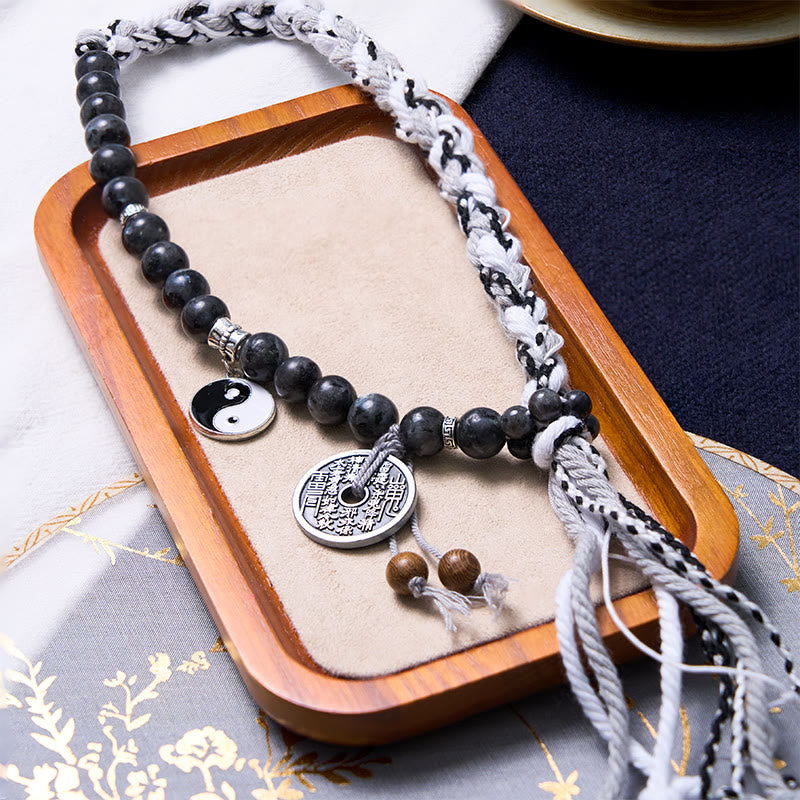 Yin Yang Black Glitter Stone Power Bracelet 14-18cm