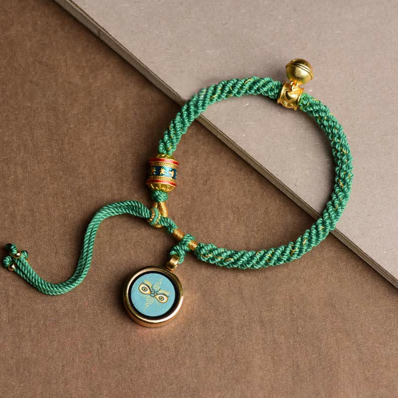 Tibetan Five Gods of Wealth Spiritual Bracelet with Prayer Wheel