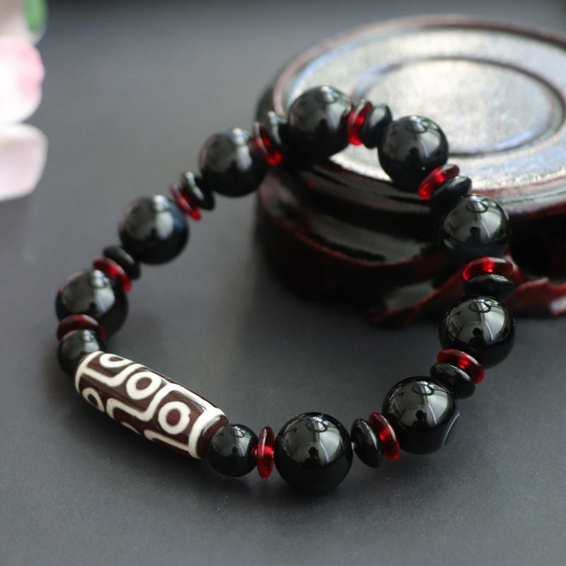 Black Onyx Nine-Eye Dzi Bead Protection Bracelet
