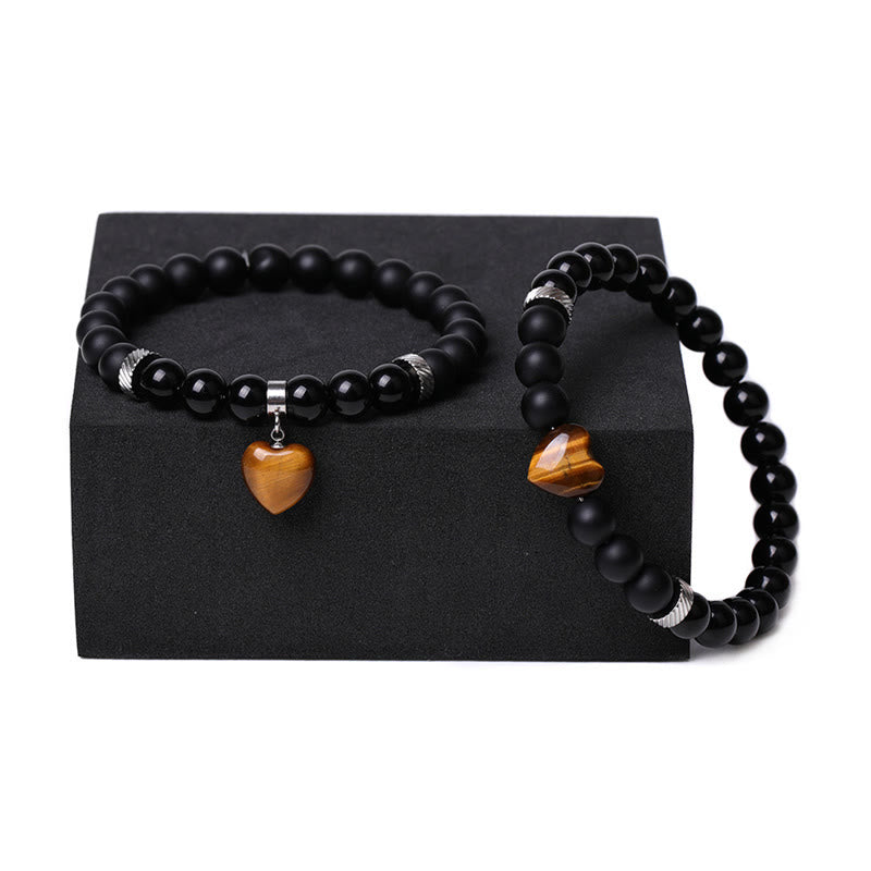 Black Onyx Love Heart Protection Bracelet 8mm Beads