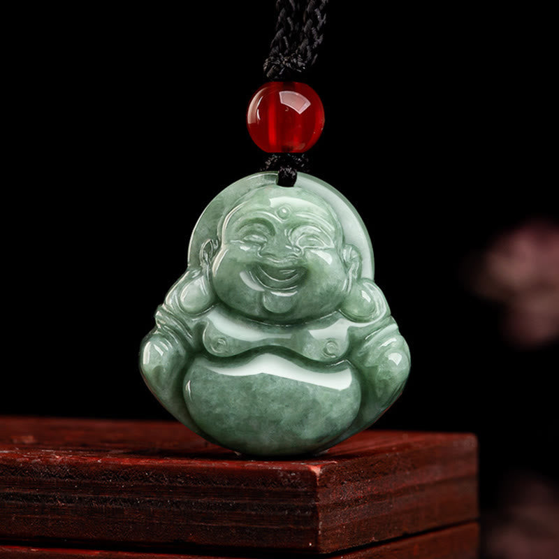 Grüne Jade-Halskette mit lachendem Buddha für Glück und Überfluss