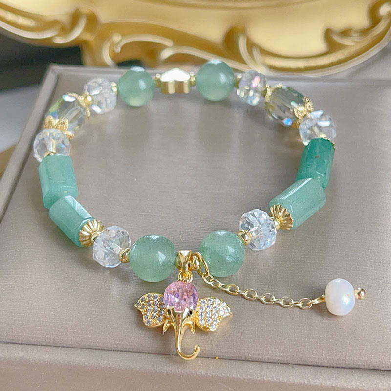 Amethyst Green Aventurine Elephant Charm Bracelet