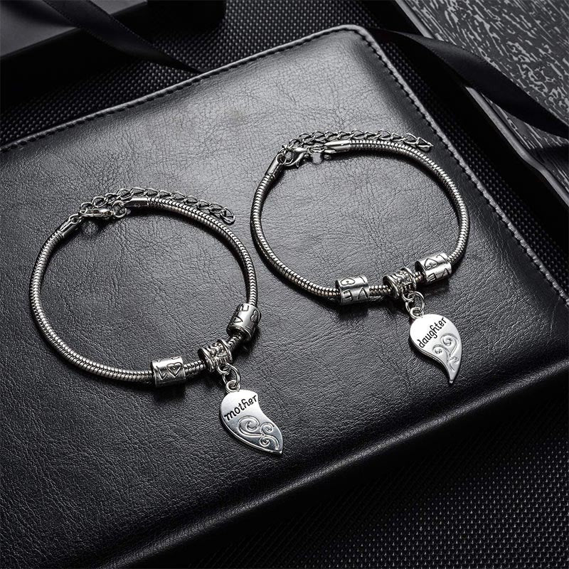 Engraved Heart Mother Daughter Spiritual Bracelets Set
