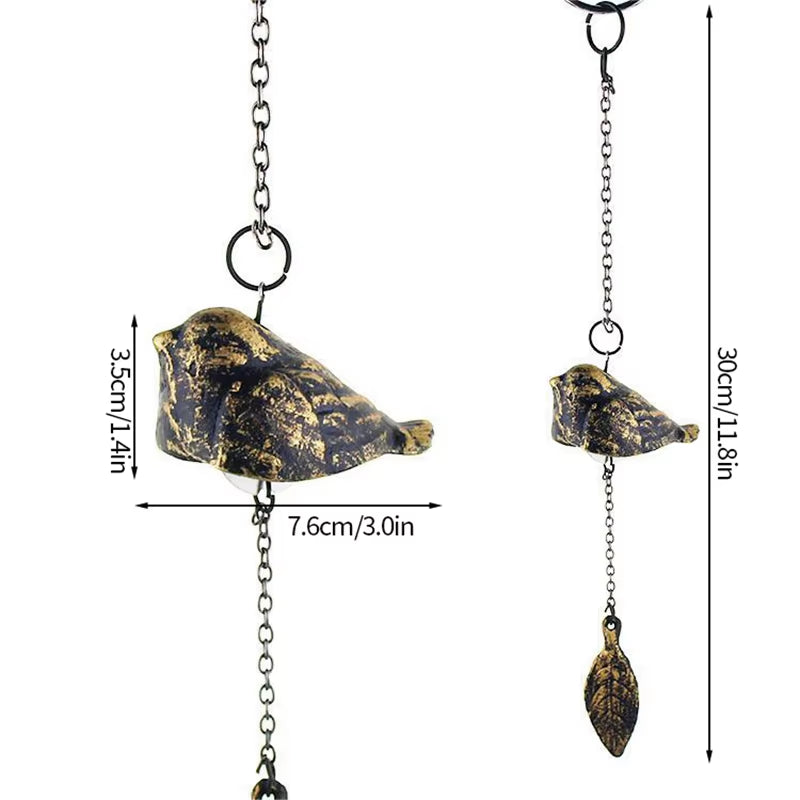 Decorative hanging bird ornament with metallic chain and leaf pendant for Japanese Iron Wind Chime