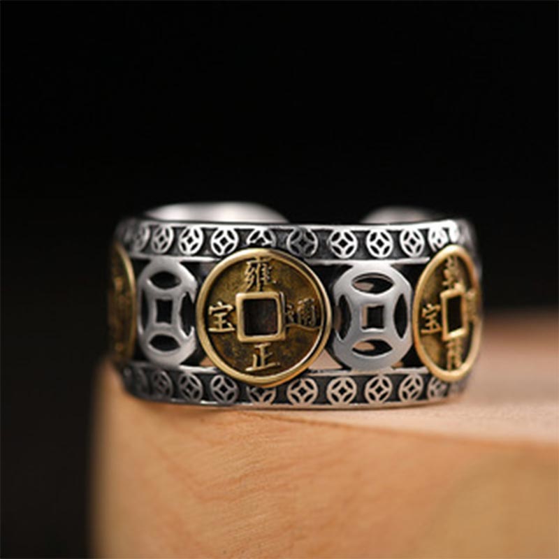 Five-Emperor Coins Adjustable Spiritual Ring | Protection & Balance