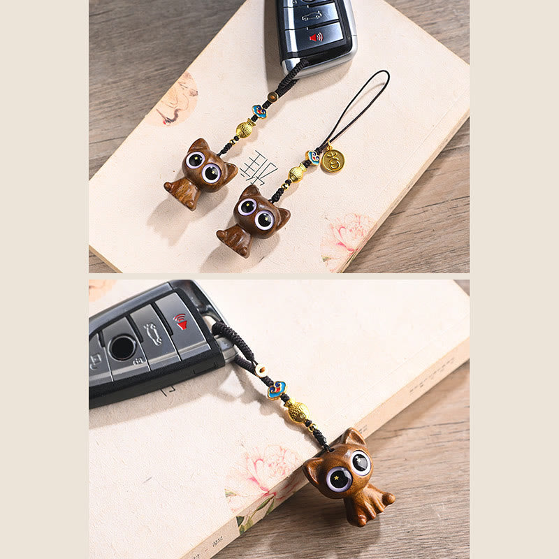 Green Sandalwood Koi Fish Lucky Cat Key Chain Decoration
