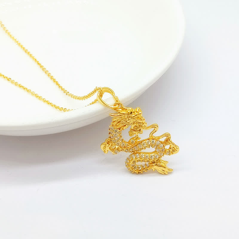Gold Dragon Protection Necklace Pendant for Strength & Luck