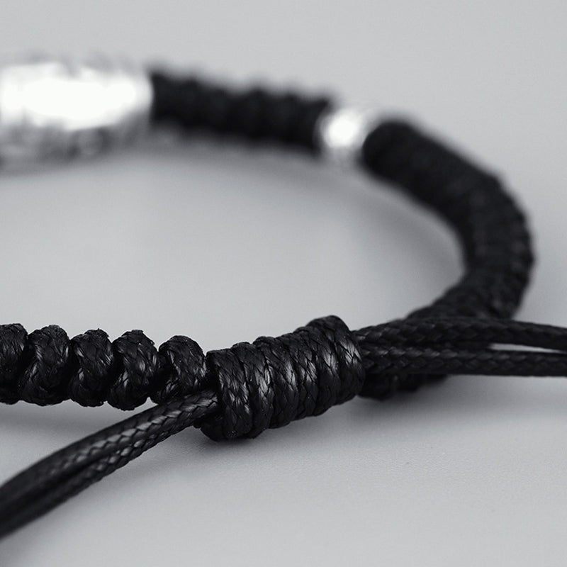 999 Sterling Silver Nine-Eye Dzi Bead Spiritual Protection Bracelet
