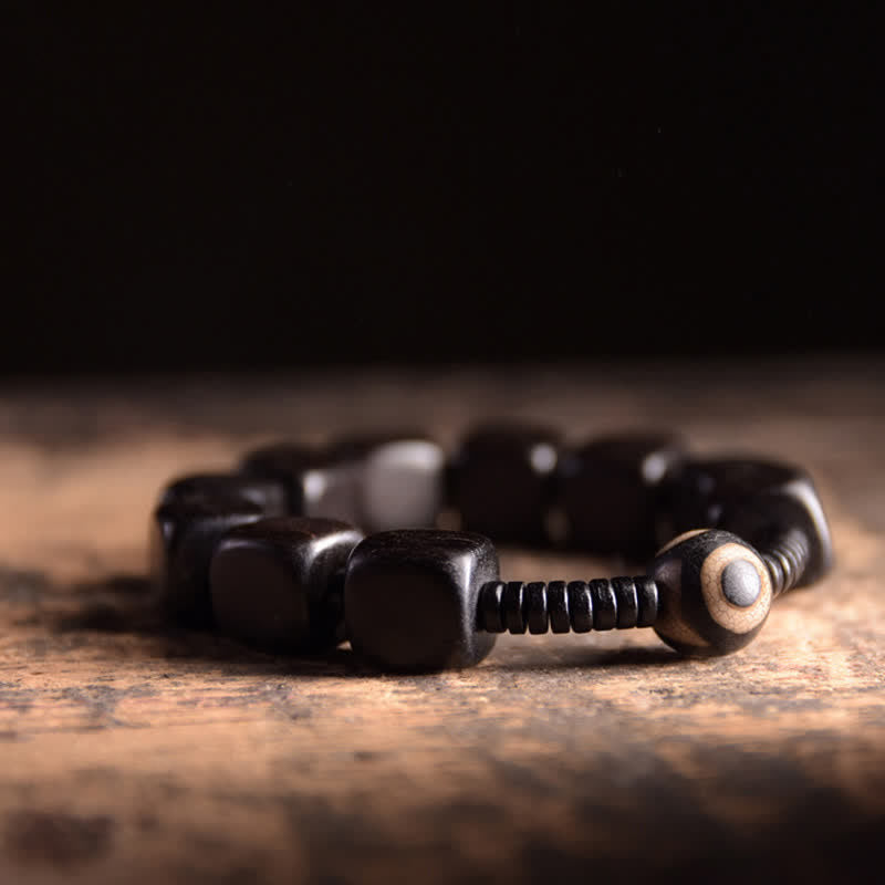 Unisex Ebony Wood Dzi Bead Spiritual Bracelet for Strength