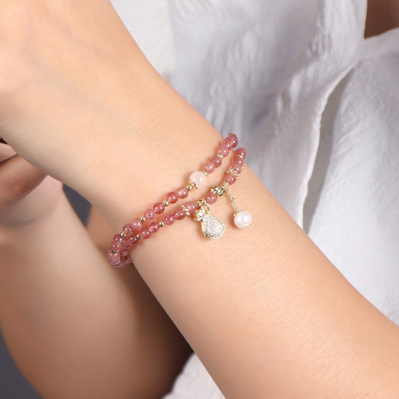 Double Wrap Strawberry Quartz Love Healing Bracelet