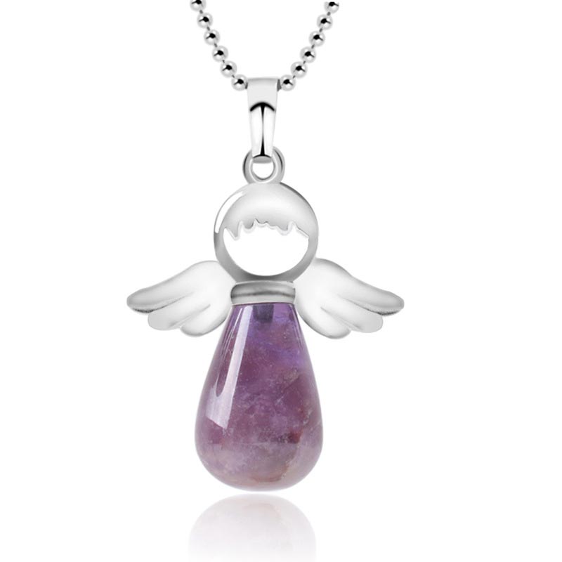 Natural Crystal Luck Necklace with Angel Wings Pendant