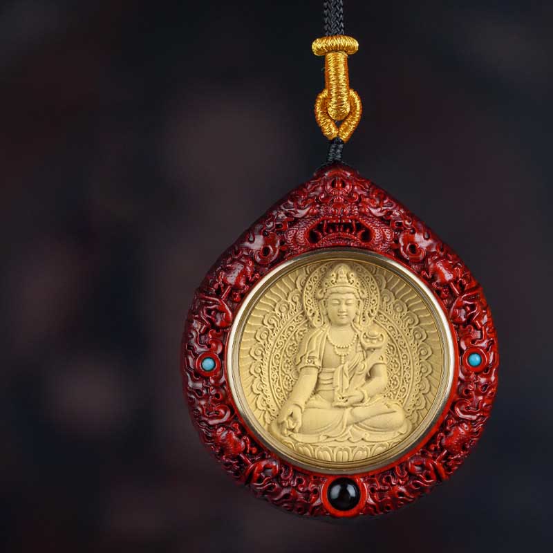 Chinese Zodiac Necklace with Avalokitesvara and Red Sandalwood Pendant