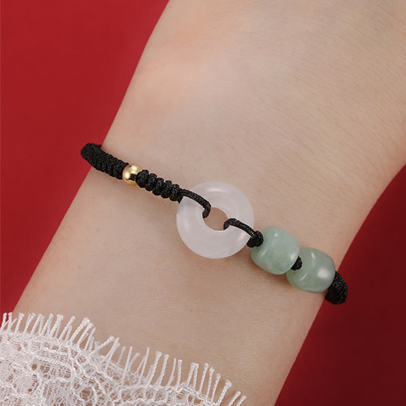 Green Aventurine White Jade Peace Buckle Couple Bracelet
