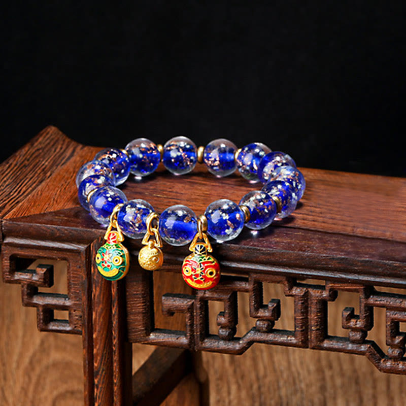 Gold Swallowing Beast Luminous Liuli Glass 12mm Bracelet