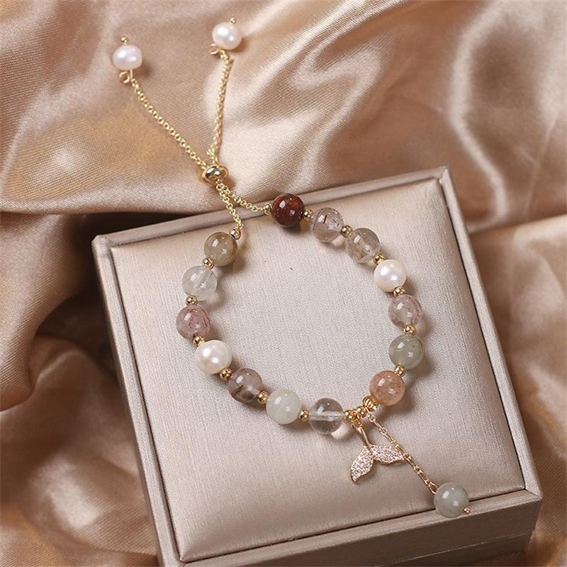 Strawberry Quartz Rutilated Quartz Healing Bracelet 8mm Beads