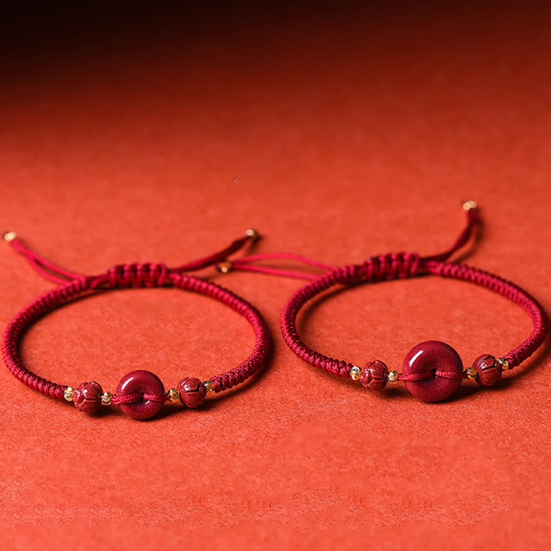 Handmade Cinnabar Peace Buckle Braided Bracelet for Calmness