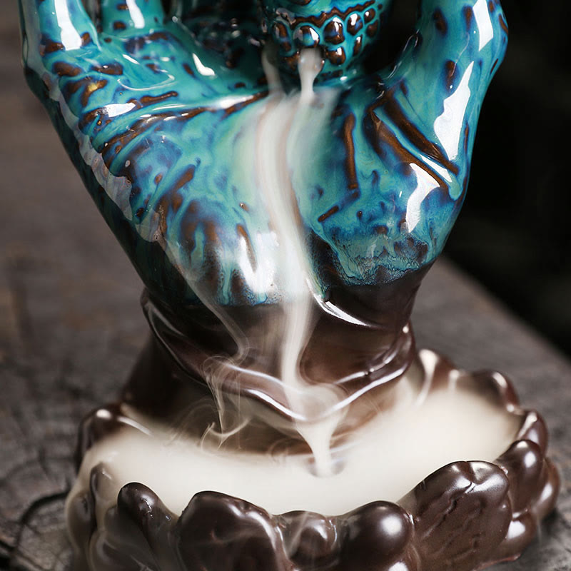 Brown Ceramic Incense Burner Skull Hand Decoration