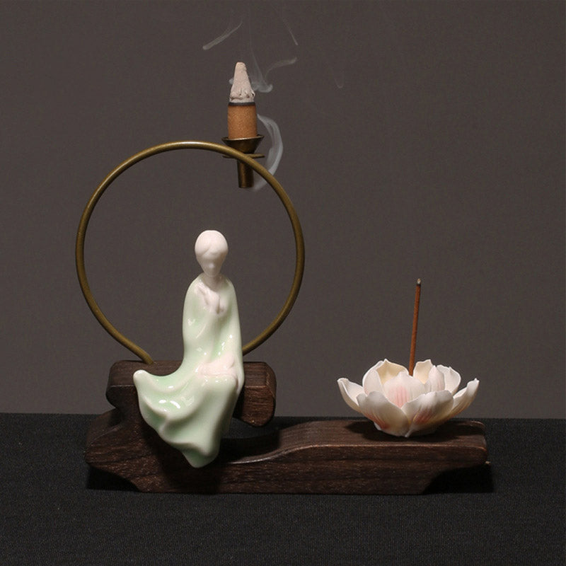 Ceramic Lotus Meditation Incense Burner for Calm & Sleep