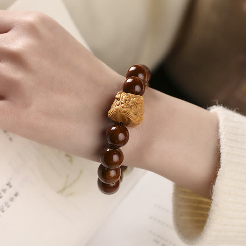 Purple Bodhi Seed Dancing Lion Spiritual Bracelet 15-17cm
