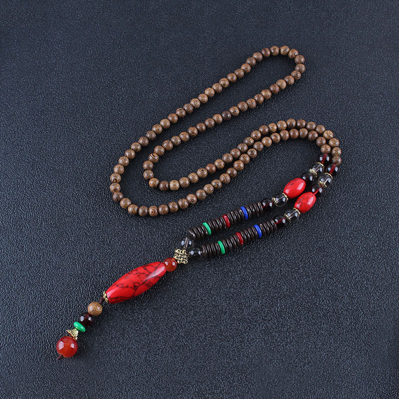 Wenge Wood Turquoise Necklace for Protection and Calm 80cm