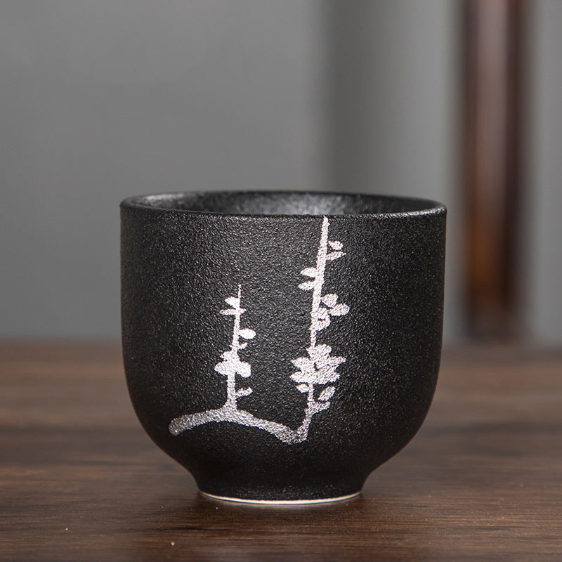 95ml Hand Painted Black Pottery Lotus Flower Ceramic Tea Cup